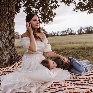 Polagram Off-Shoulder Cream Dress